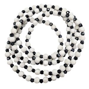 Milk Glass Black & White Faceted Bead Necklace 50 Inches Wear Long or Doubled Up